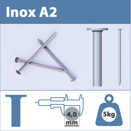 Pointe Inox A2 (304L) 4 X 120 mm  tête plate lisse  5kg